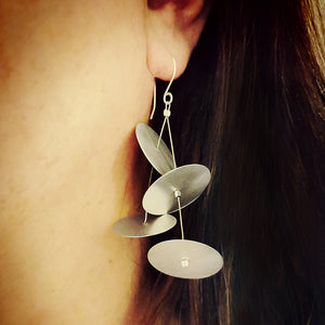 Silver discs, handmade dangle earrings, Space