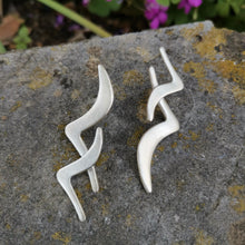 Handmade silver earrings. Two silver birds flying together. - 2
