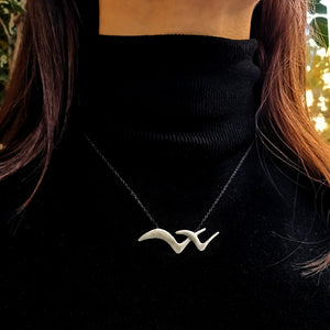 Handmade silver necklace, with silver chain, Flying