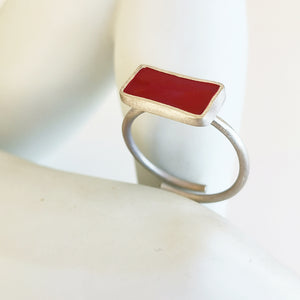 Handmade enamel colored silver ring Color