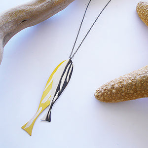 Double Long Handmade Fish pendant (Silver, Oxidation, Gold plated)