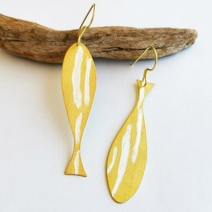 Dangle fish earrings, unusual earrings (gold plated silver)