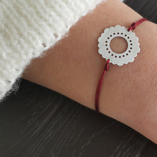 Handmade silver cord bracelet, Flower - 1
