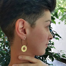 Handmade drop hoop earrings Flower (gold plated silver) - 1
