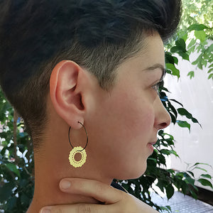 Handmade drop hoop earrings Flower (gold plated silver)
