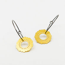 Handmade drop hoop earrings Flower (gold plated silver) - 3
