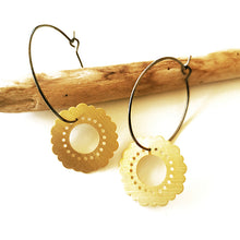 Handmade drop hoop earrings Flower (gold plated silver) - 2
