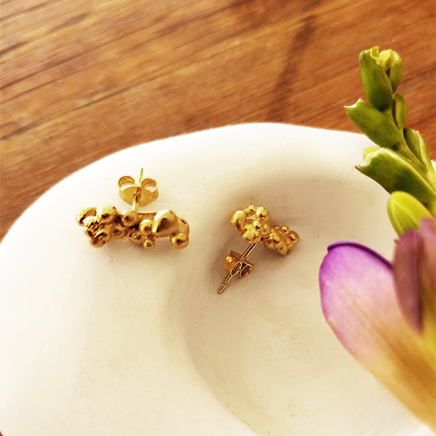 Handmade gold plated silver, stud earrings, Granule.