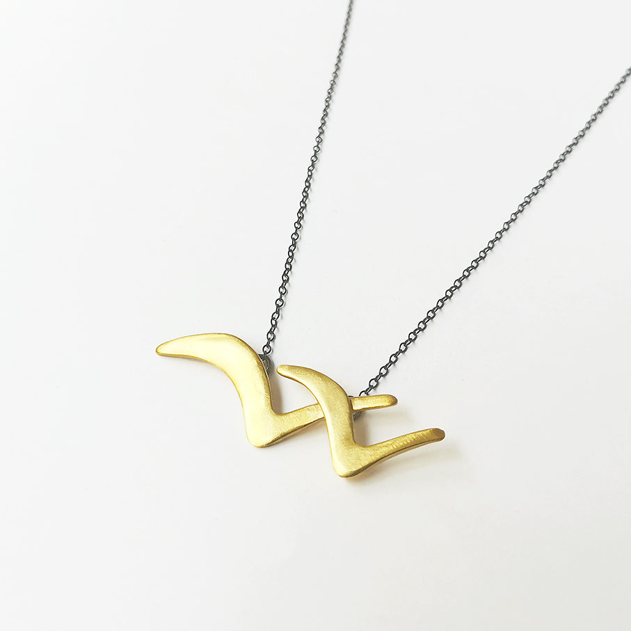 Handmade gold plated necklace, with silver chain, Flying