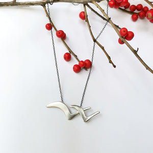 Handmade silver necklace, with silver chain, Flying