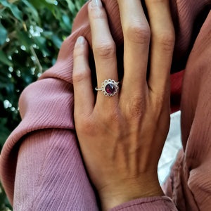 Scarlett, Handmade sterling silver ring with semi-precious stones