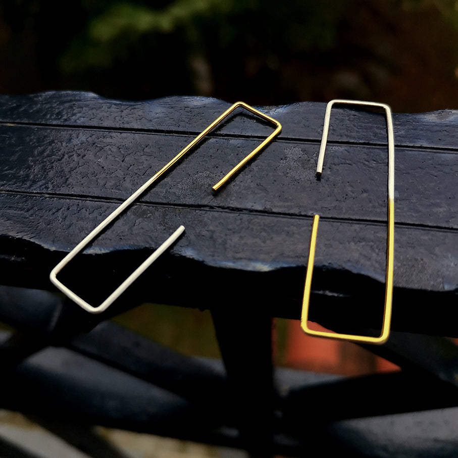 Minimal hanging earrings Space Line (gold plated silver)