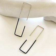 Minimal hanging earrings Space Line (silver, oxidation) - 2
