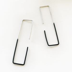 Minimal hanging earrings Space Line (silver, oxidation)