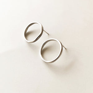 Handmade silver circle stud earrings, Texture Circle