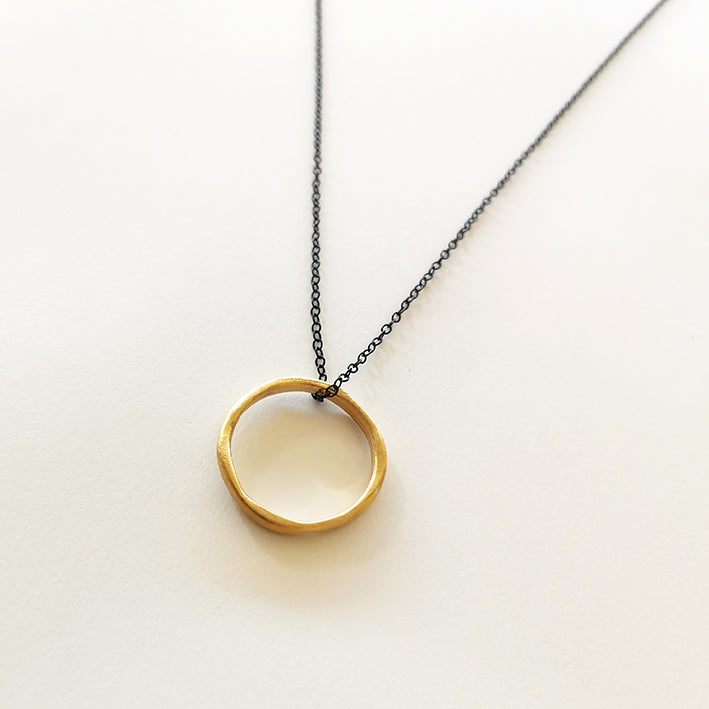 Silver circle necklace Texture Circle (gold plated silver)