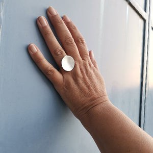 Handmade minimalist ring Texture disc (silver)