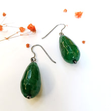 Drop stone jade earrings (silver, rhodium plated) - 2
